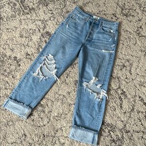 Agolde Distressed Blue Cropped Boyfriend Jeans—-Size: 25